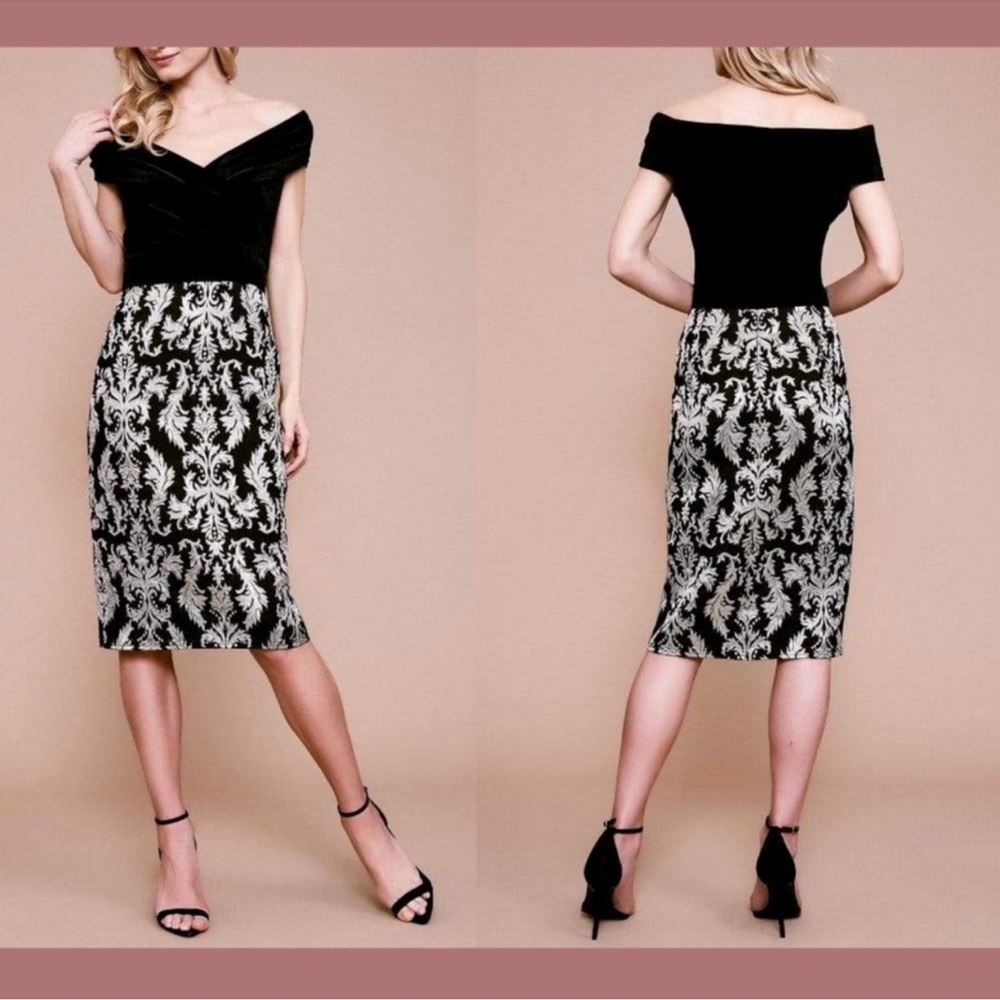 TODASHI SHOJI Off Shoulder Printed Velvet Cocktail Dress size 10